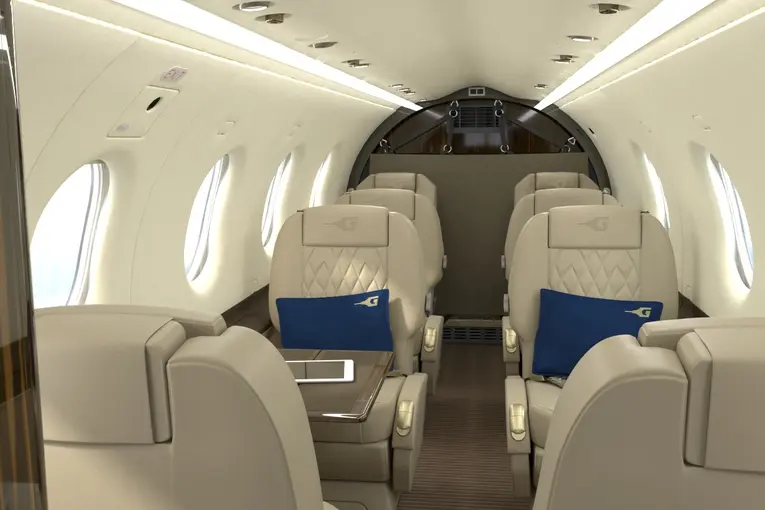 Interior of the private jet of Goldeck airline